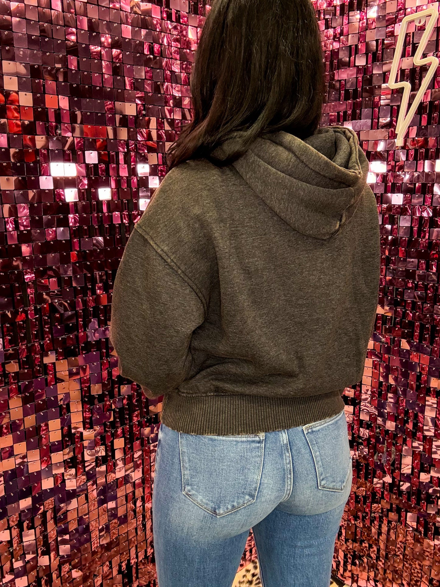 The Sophia Acid Washed Fleece Cropped Hoodie