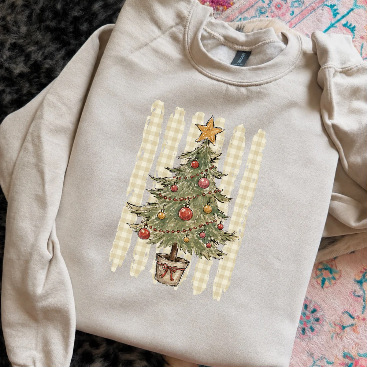 Watercolor Christmas Tree With Stripes