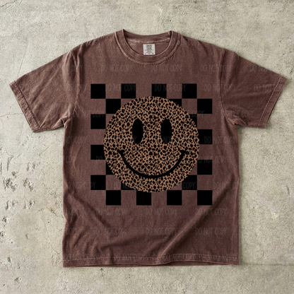 Leopard Checkered Smiley Single Print DTF Transfer