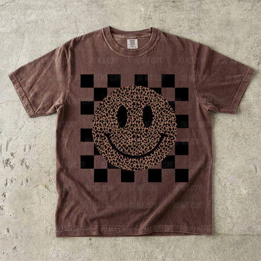 Leopard Checkered Smiley Single Print DTF Transfer