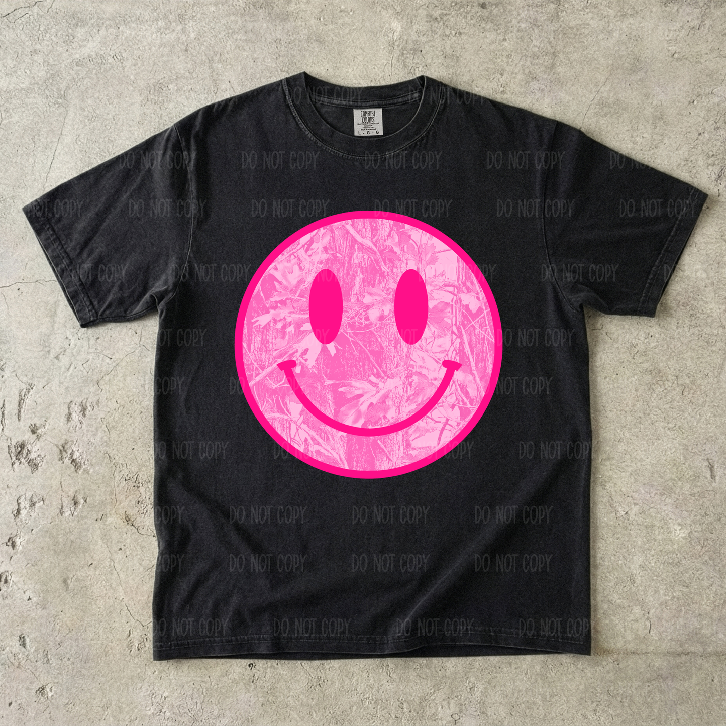 Pink Camo Smiley Single Print DTF Transfer