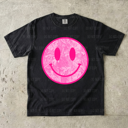 Pink Camo Smiley Single Print DTF Transfer