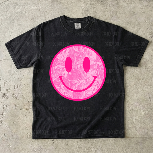 Pink Camo Smiley Single Print DTF Transfer