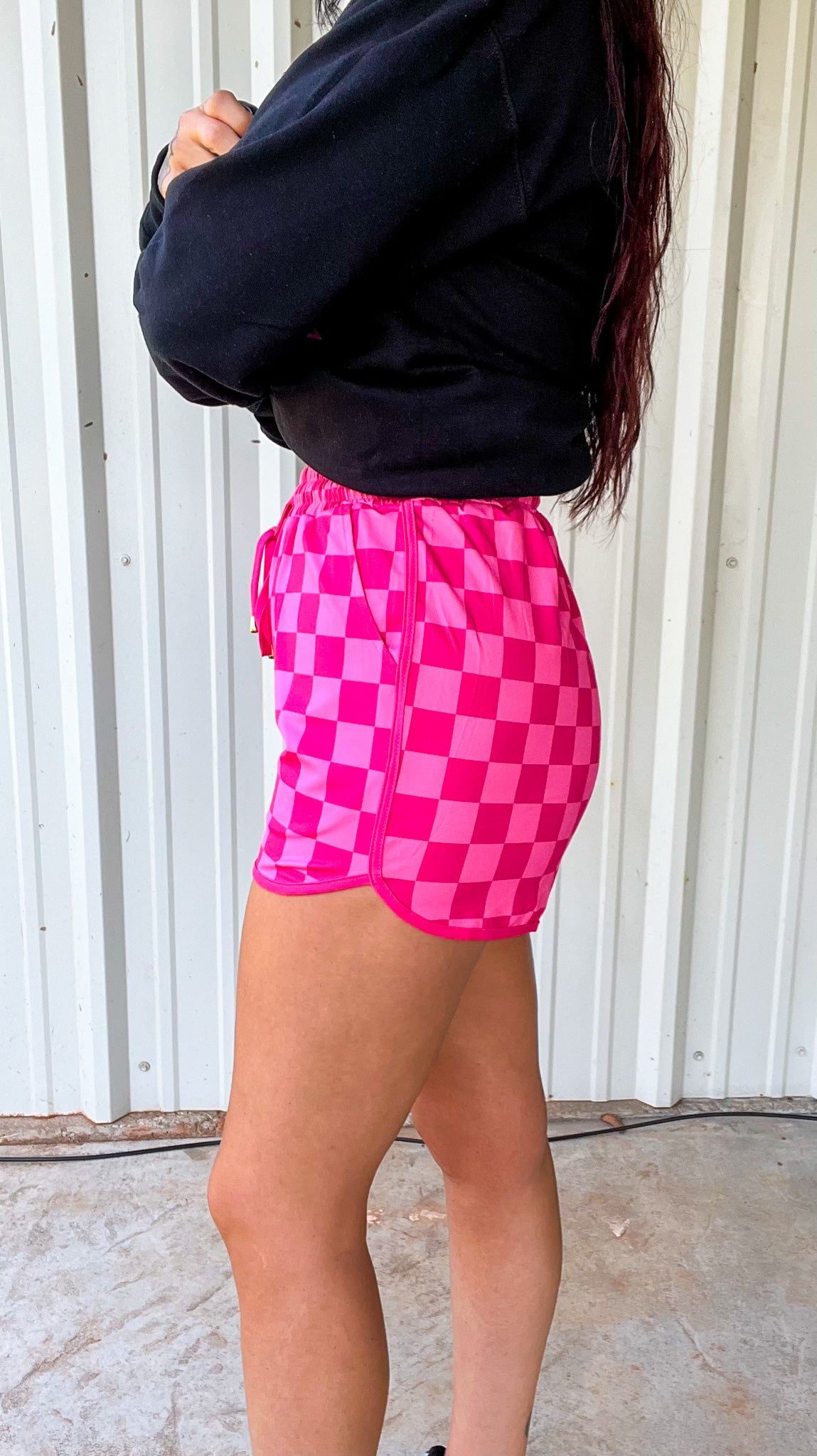 Checkered Drawstring Active Shorts