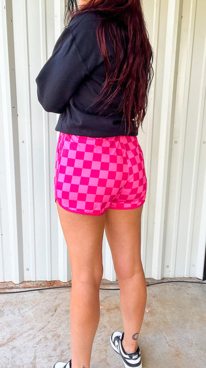 Checkered Drawstring Active Shorts