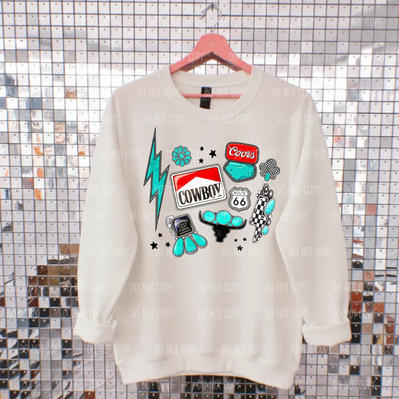 Turquoise Cowboy Tee Or Sweatshirt