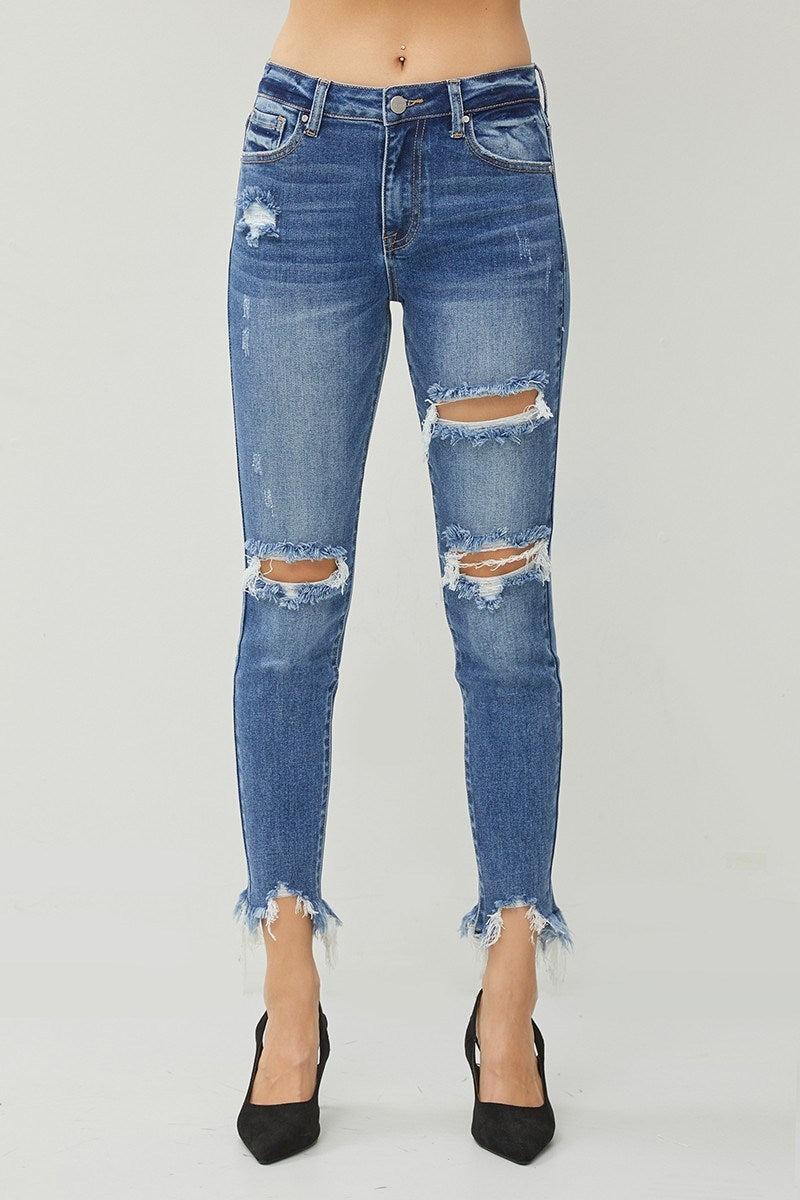 Risen High Rise Distressed Skinny Jeans