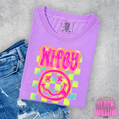 Neon Wifey Checkered Tee Or Sweatshirt