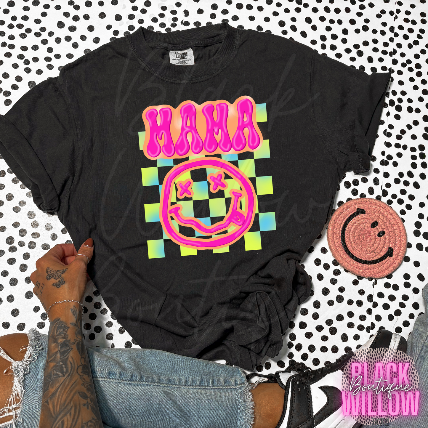Neon Mama Checkered Tee Or Sweatshirt