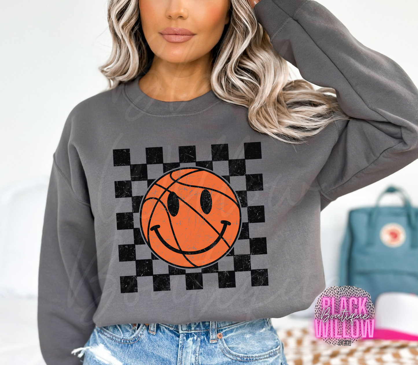 Checkered Print Smiley Basketball