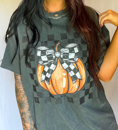 Coquette Bow Checkered Pumpkin