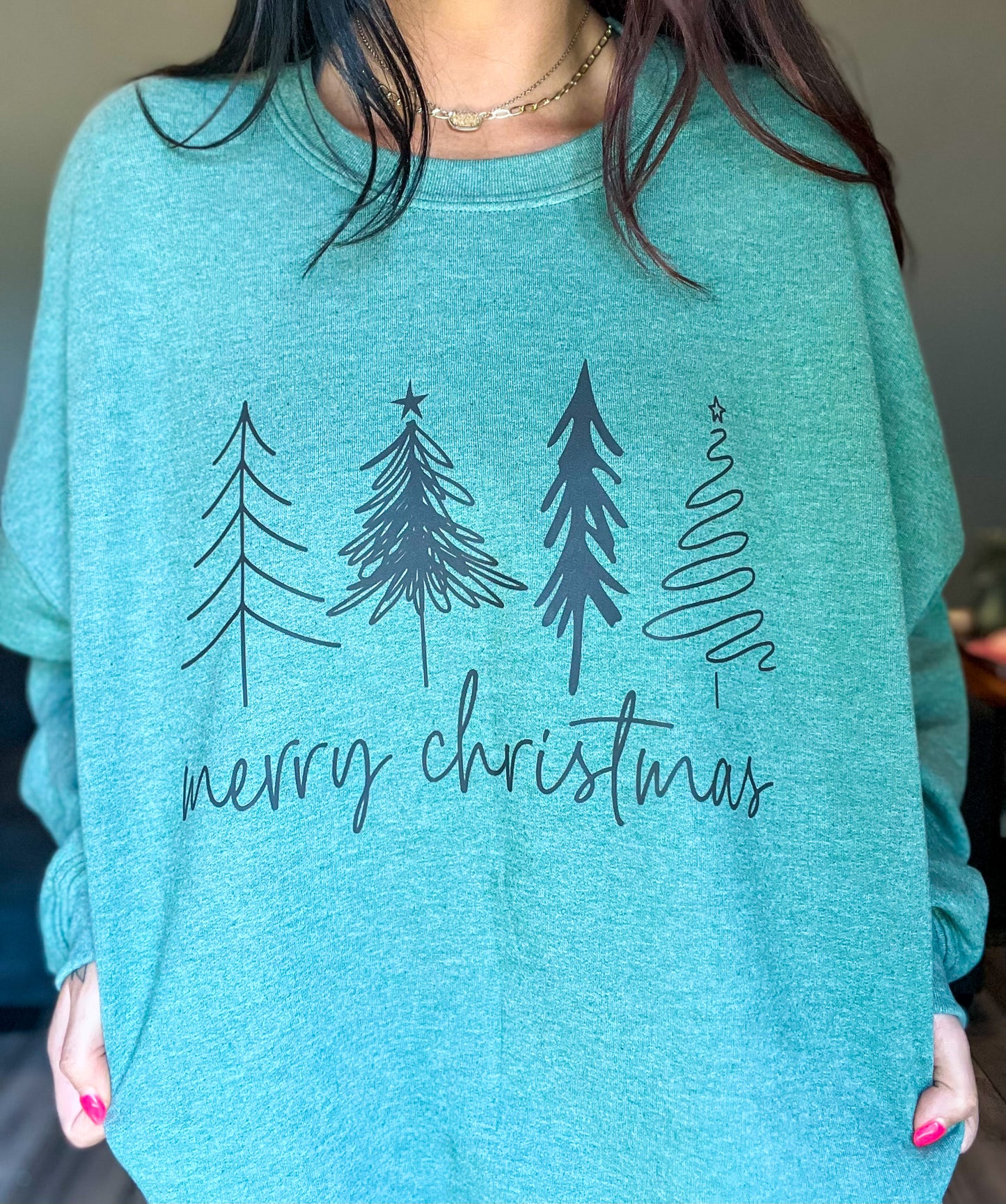 Merry Christmas Doodle Trees Sweatshirt