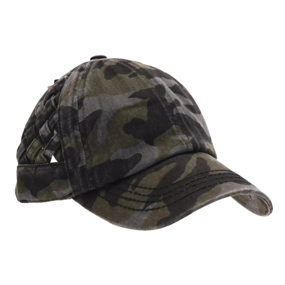 Basket Woven Ponytail Back Baseball Cap