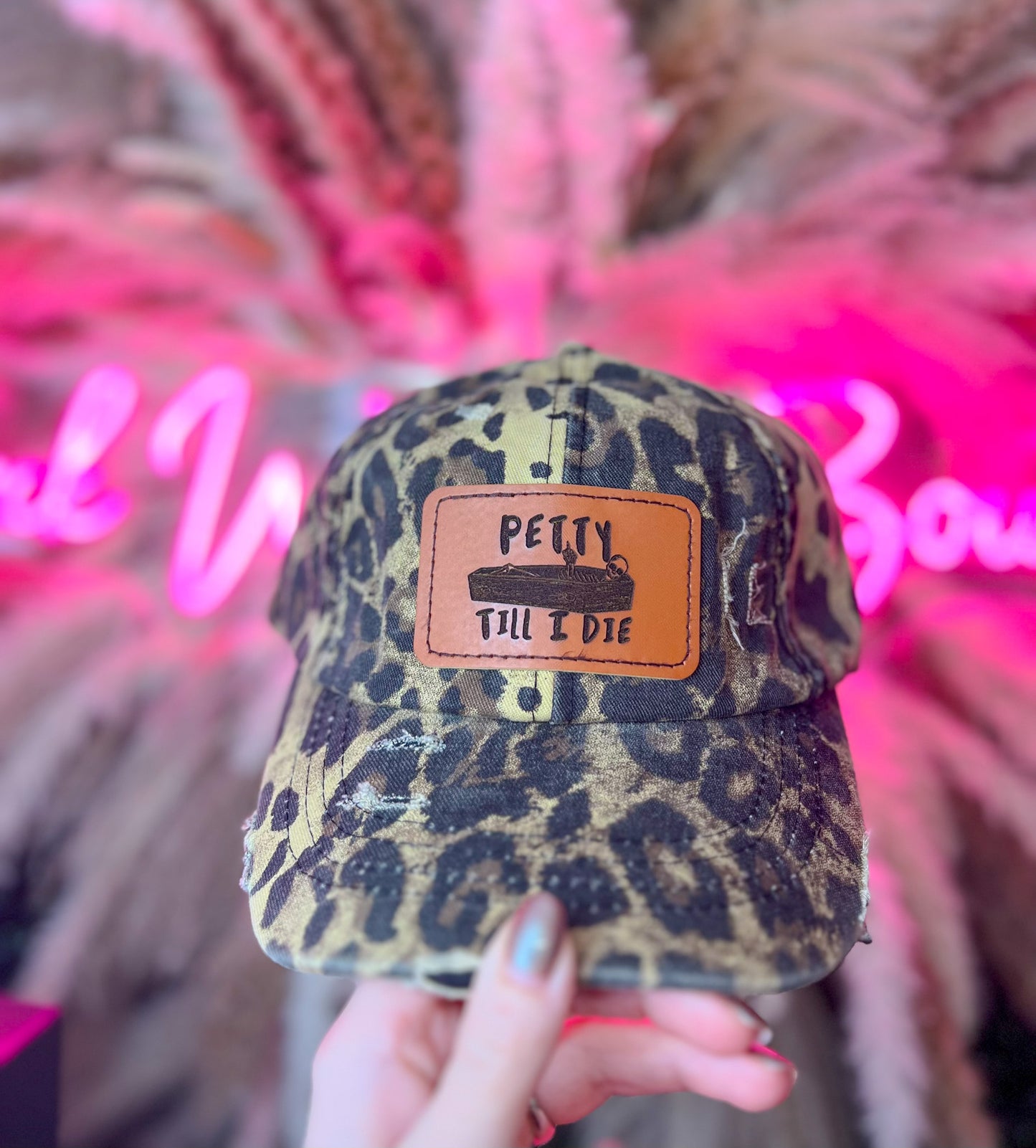 Petty Til I Die Leopard Ponytail Back Baseball Cap