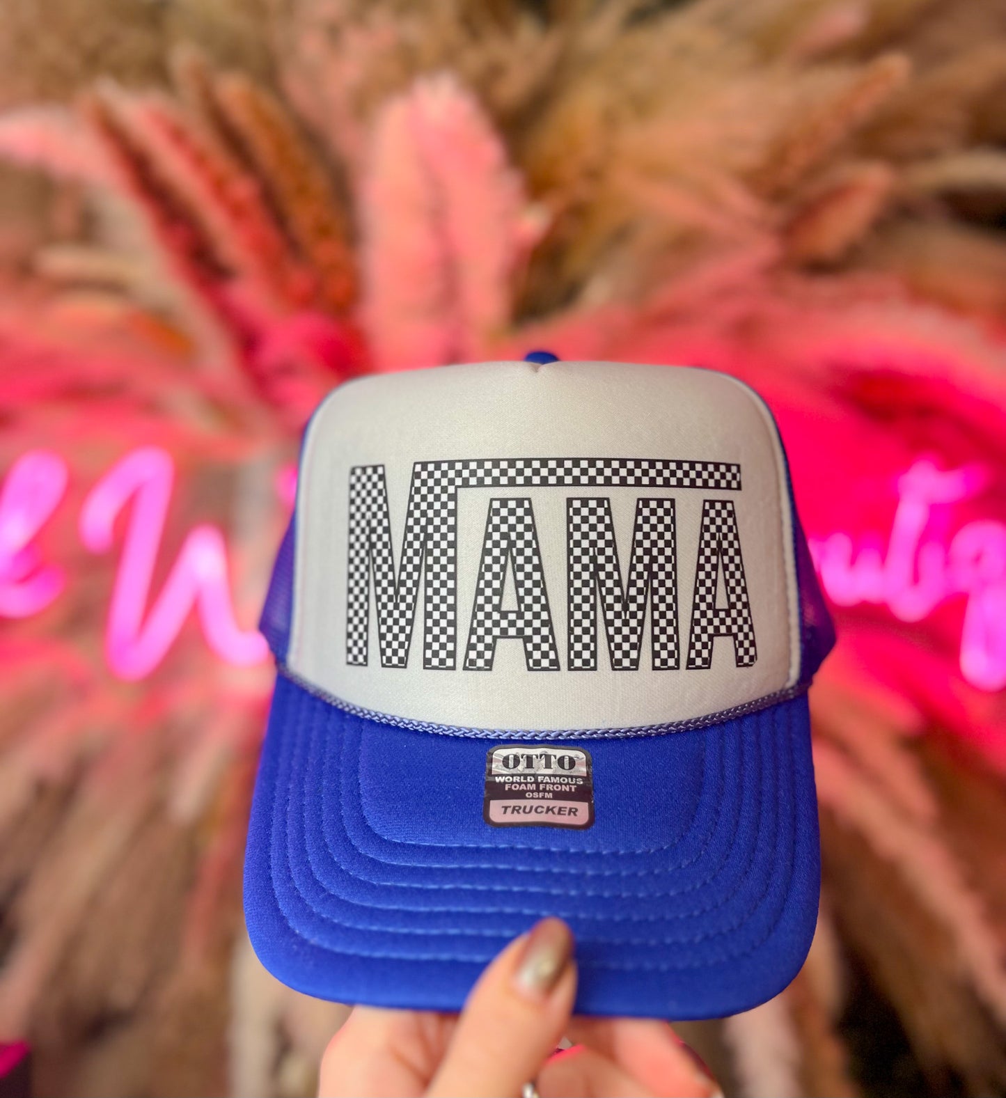 Checkered Mama Trucker Hat