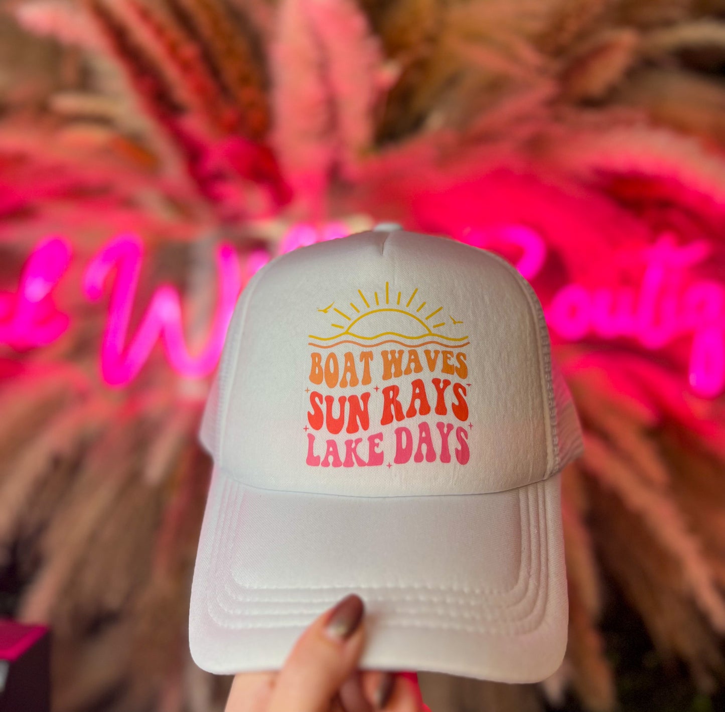 Boat Waves Sun Rays Lake Days Hat - Multiple Colors