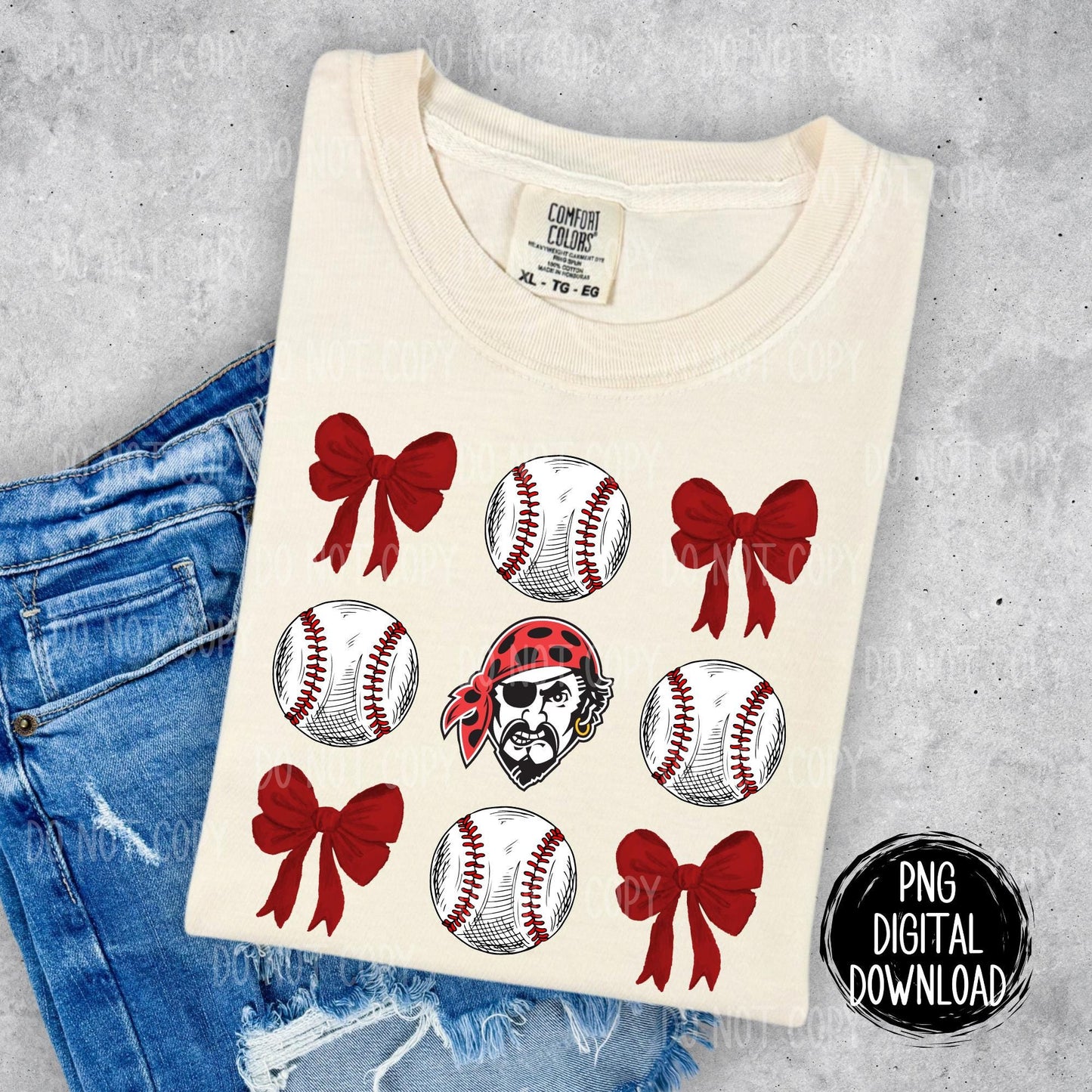 Pirates Mascot |  Coquette Bow Baseball | PNG Digital Download | School Spirit | Red Pirates | Dale Pirates  | Trendy Designs