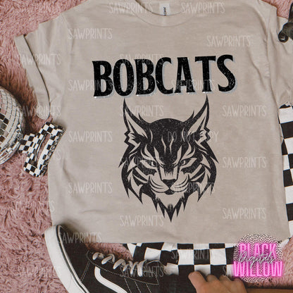 Bobcats |  Grunge Mascot | PNG Digital Download | School Spirit | Trendy Designs | Monochrome Mascot