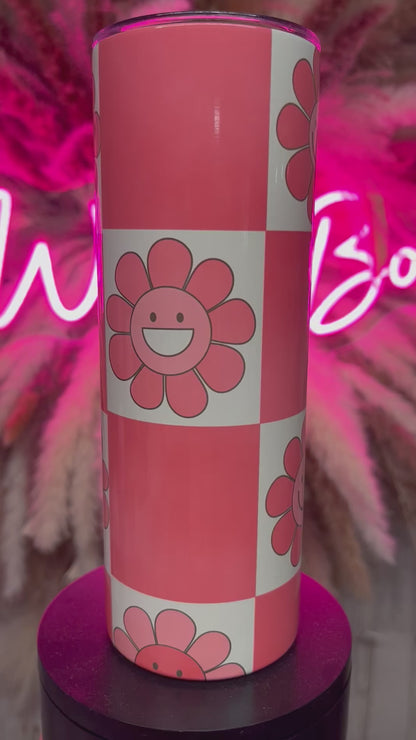 Pink Smiley Checks Tumbler